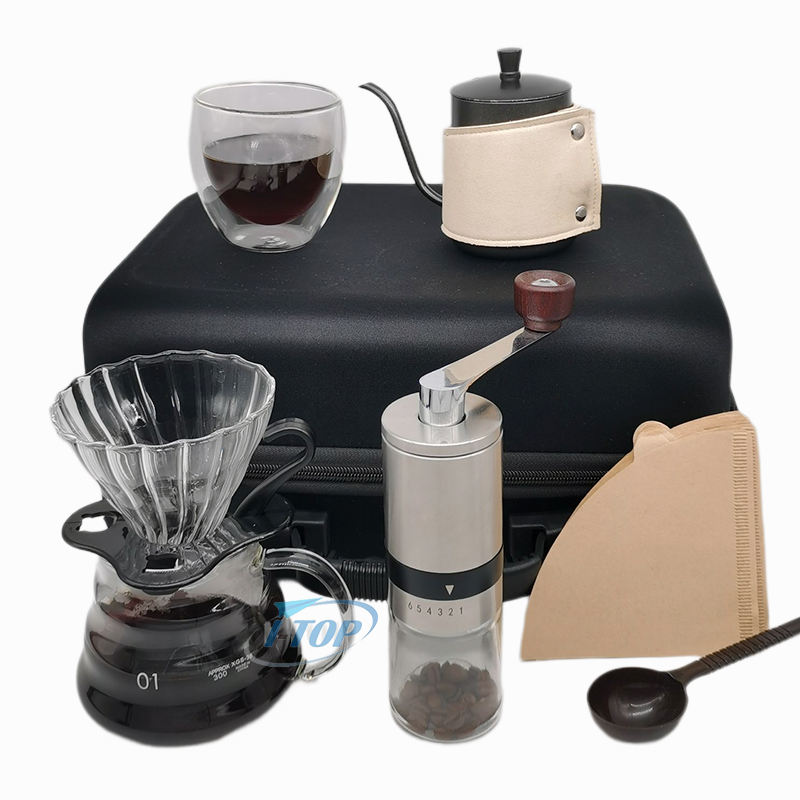 حار بيع صب أكثر من مجموعة V60 القهوة كيت البسيطة الفولاذ المقاوم للصدأ المحمولة اليد حبوب البن دليل مطحنة القهوة بالجملة