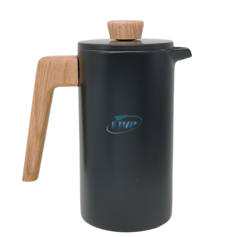 الصحافة الفرنسية مزدوجة الجدار معزول حراري مقبض خشبي الفولاذ المقاوم للصدأ 304 Cafetiere صانع القهوة