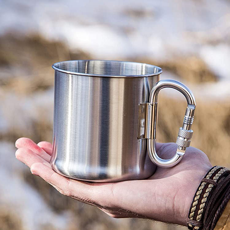 carabiner mug بالجملة مزدوج الجدار الفولاذ المقاوم للصدأ فنجان القهوة التخييم البهلوانات مع Carabiner Mug