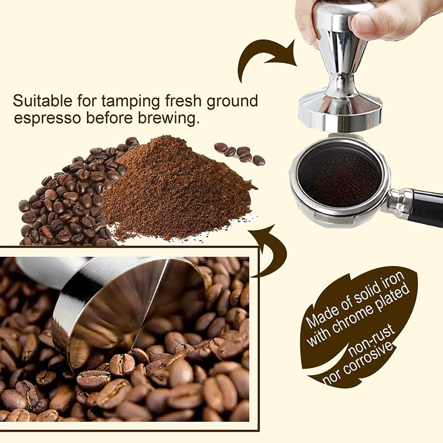 مكبس قهوة من الفولاذ المقاوم للصدأ Barista Espresso Tamper 51mm.53mm.58mm Base Coffee Bean Press ، Espresso Coffee Tamper