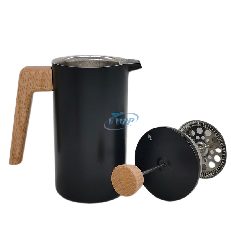 الصحافة الفرنسية مزدوجة الجدار معزول حراري مقبض خشبي الفولاذ المقاوم للصدأ 304 Cafetiere صانع القهوة