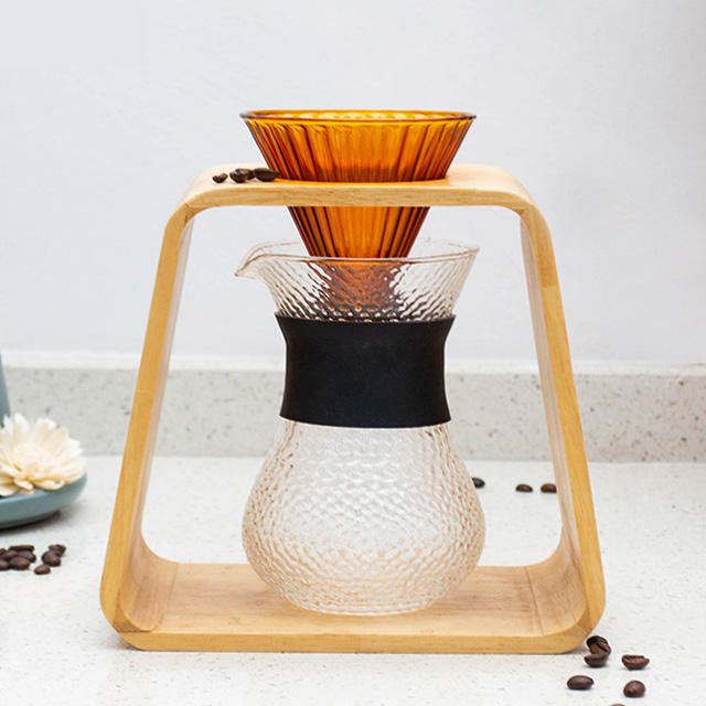 حامل منقط قهوة من خشب البامبو مزدوج يسكب فوق حامل القهوة PourOver حامل التنقيط