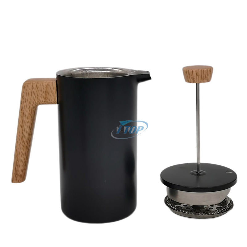 الصحافة الفرنسية مزدوجة الجدار معزول حراري مقبض خشبي الفولاذ المقاوم للصدأ 304 Cafetiere صانع القهوة